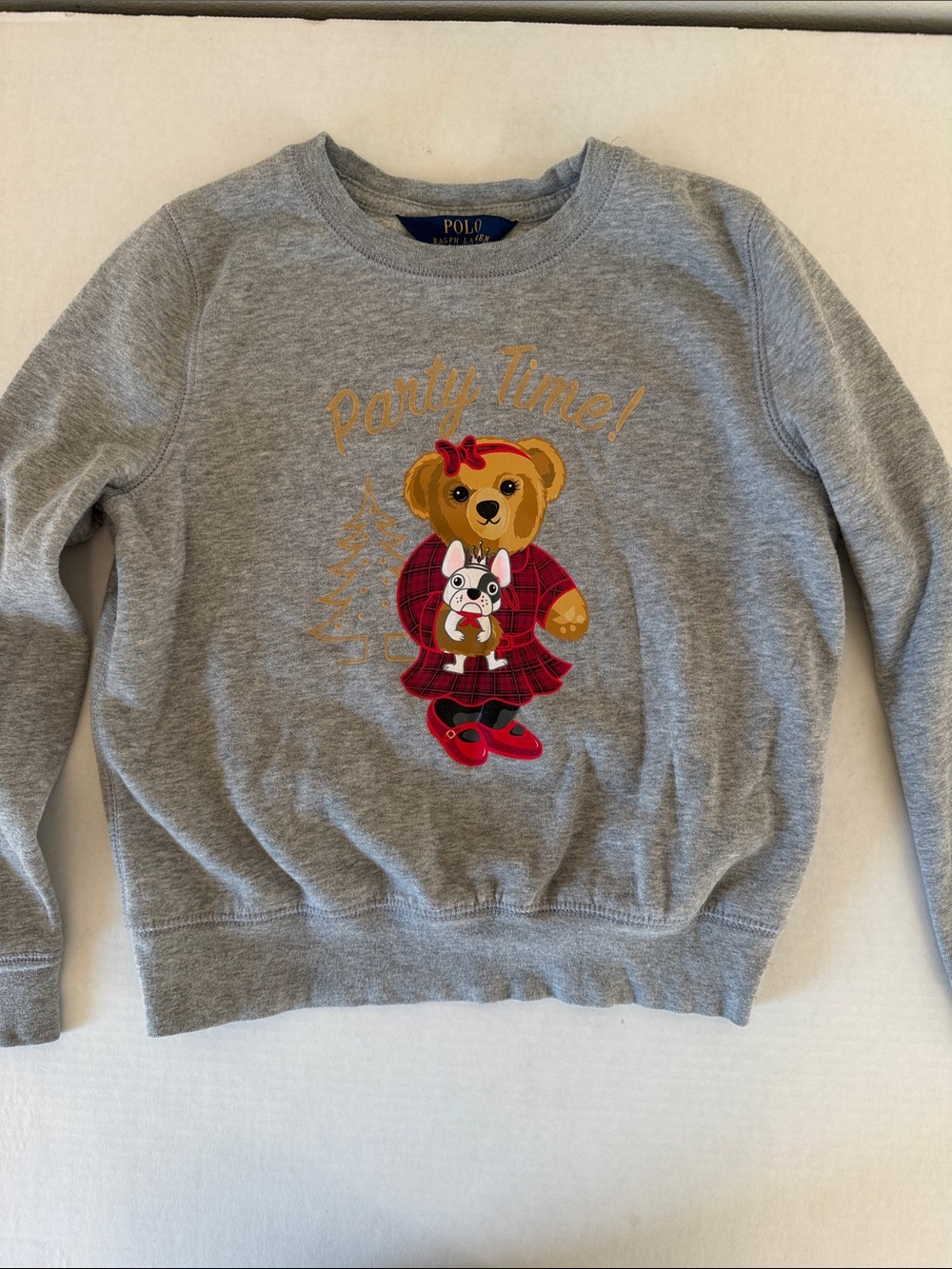Ralph Lauren Polo Bear Christmas Party Time Crewneck French Bulldog  Med 8/10